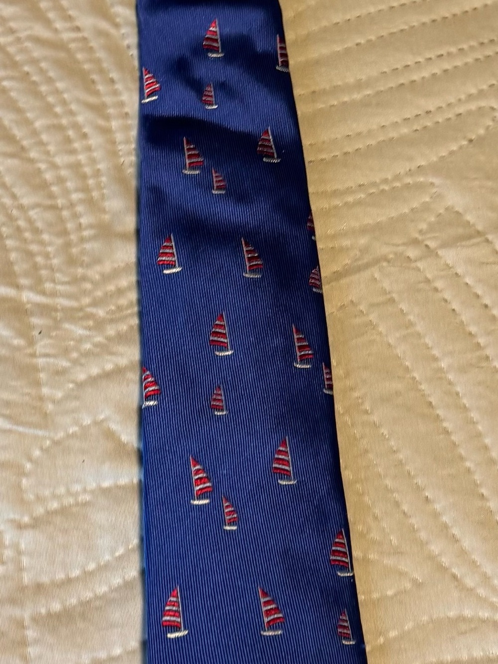Lord & Taylor Blue Tie with Red and White Sailboat Motif